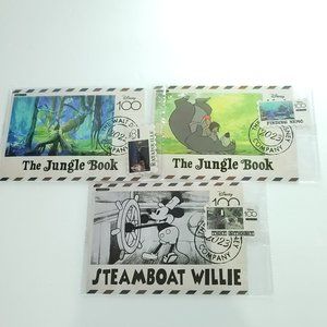 Jungle Book Steamboat Willie 3 Cards Fun Disney 100 Carnival Postcard Stamp Vary